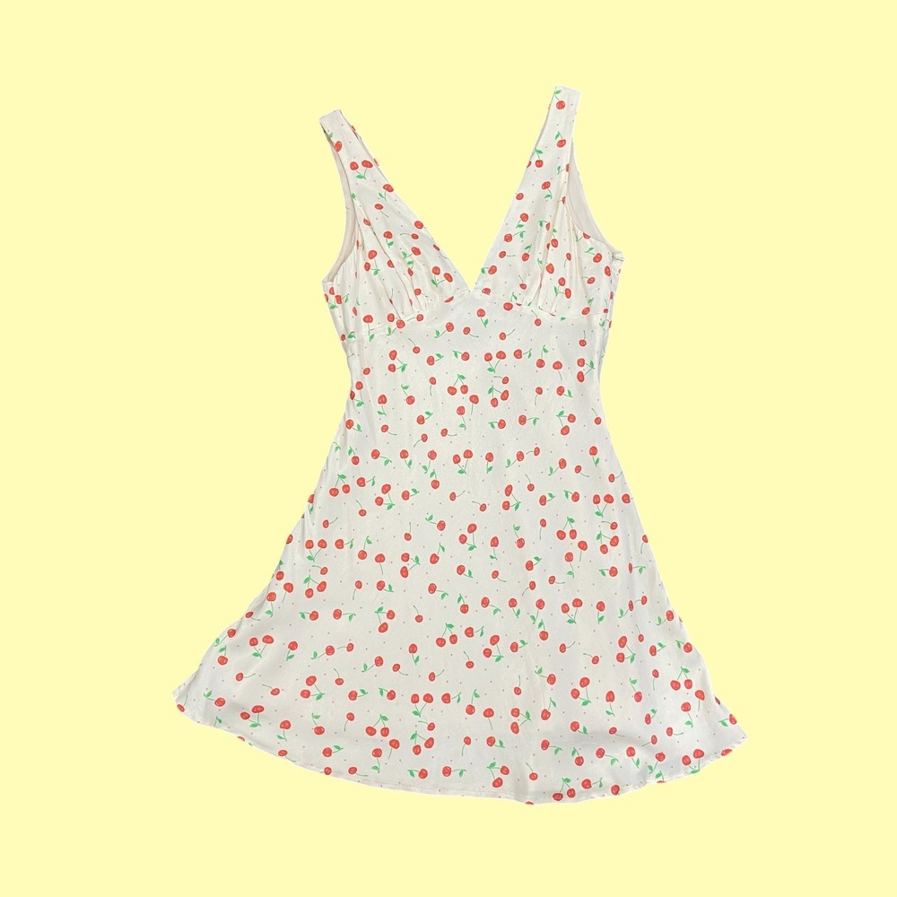Zara Women XS Cherry Print Mini Dress V-Neck Sleeveless Summer Preppy Coquette